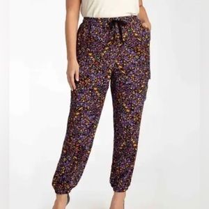 Adyson Parker Pocketed Jogger Pants Purple Floral Iris Size S